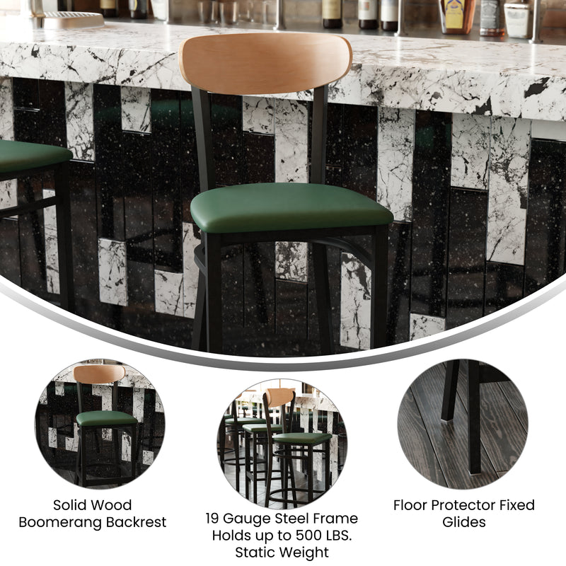 Green Vinyl/Wood Back Barstool