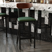 Green Vinyl/Wood Back Barstool