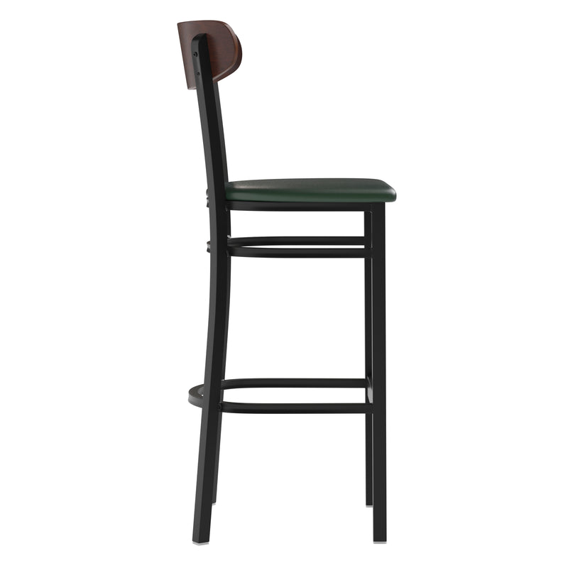 Green Vinyl/Wood Back Barstool