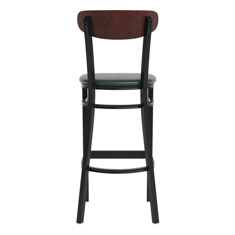 Green Vinyl/Wood Back Barstool