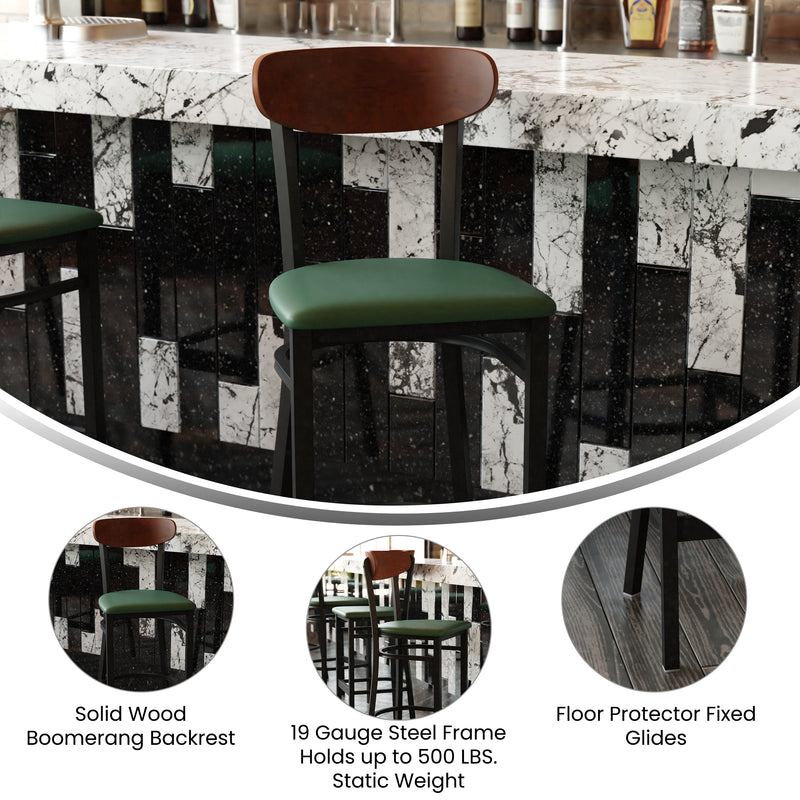 Green Vinyl/Wood Back Barstool