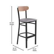 Gray Vinyl/Wood Back Barstool