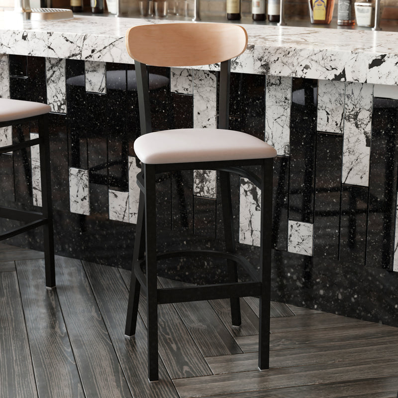 Gray Vinyl/Wood Back Barstool