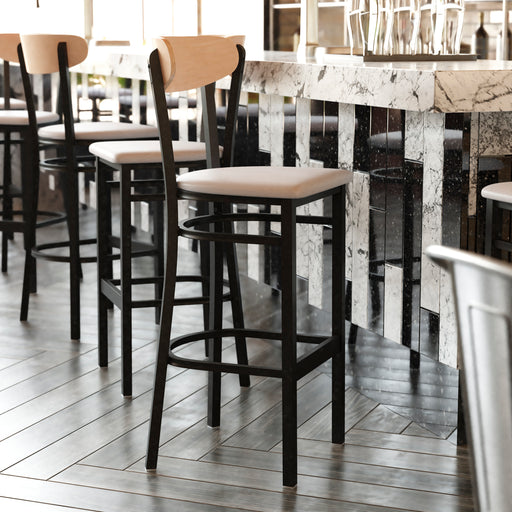 Gray Vinyl/Wood Back Barstool