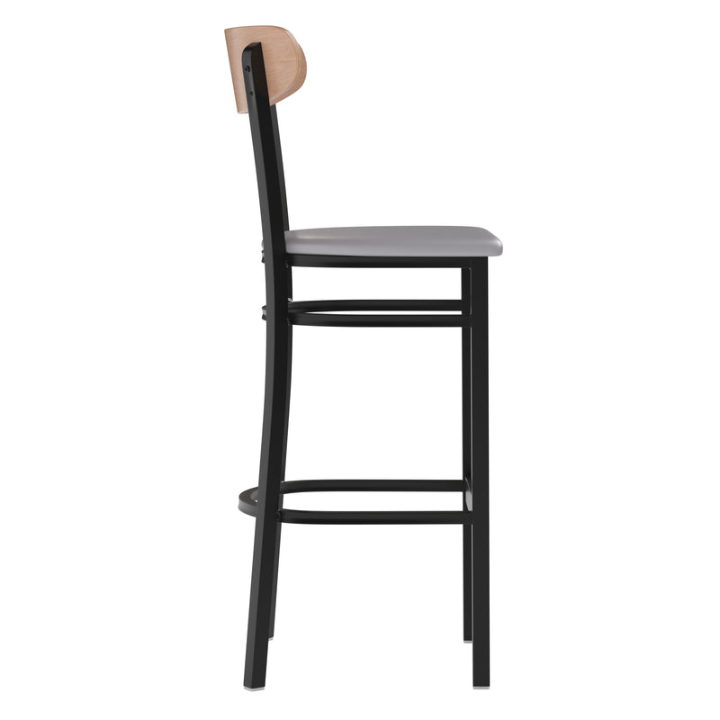 Gray Vinyl/Wood Back Barstool