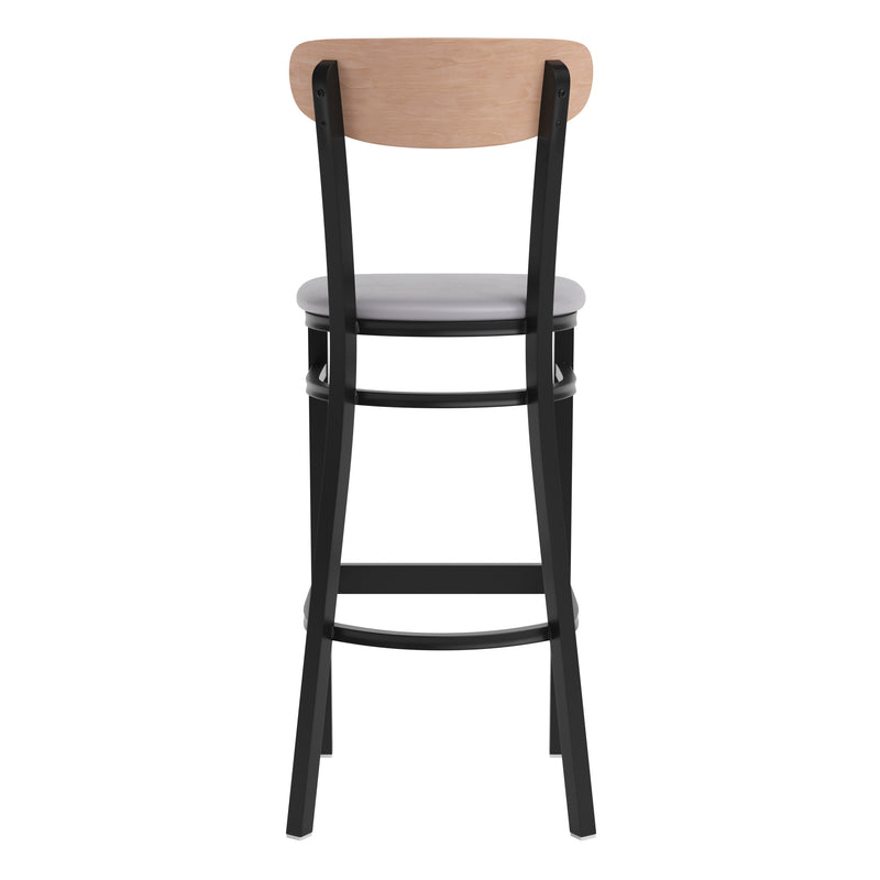 Gray Vinyl/Wood Back Barstool