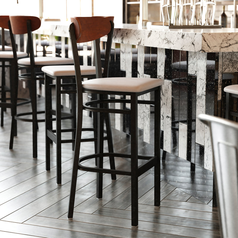 Gray Vinyl/Wood Back Barstool