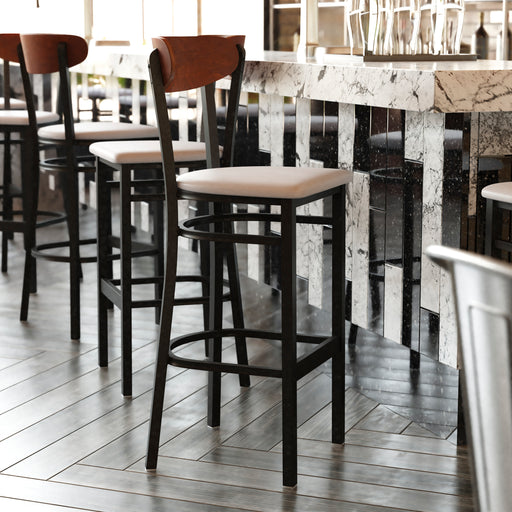 Gray Vinyl/Wood Back Barstool