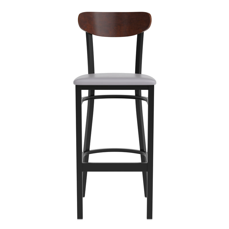Gray Vinyl/Wood Back Barstool