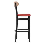 Red Vinyl/Wood Back Barstool