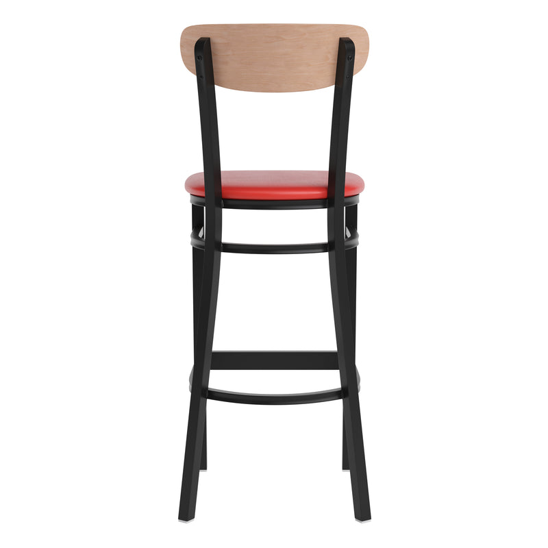 Red Vinyl/Wood Back Barstool
