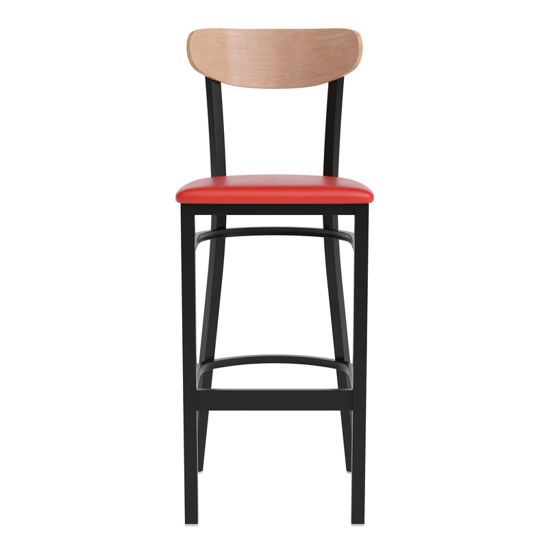 Red Vinyl/Wood Back Barstool