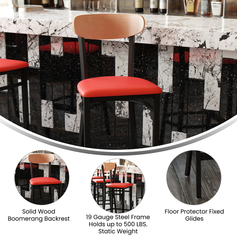 Red Vinyl/Wood Back Barstool