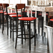 Red Vinyl/Wood Back Barstool