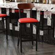 Red Vinyl/Wood Back Barstool