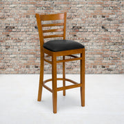Cherry Wood Stool-Blk Vinyl