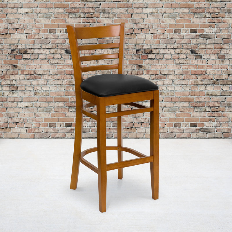 Cherry Wood Stool-Blk Vinyl