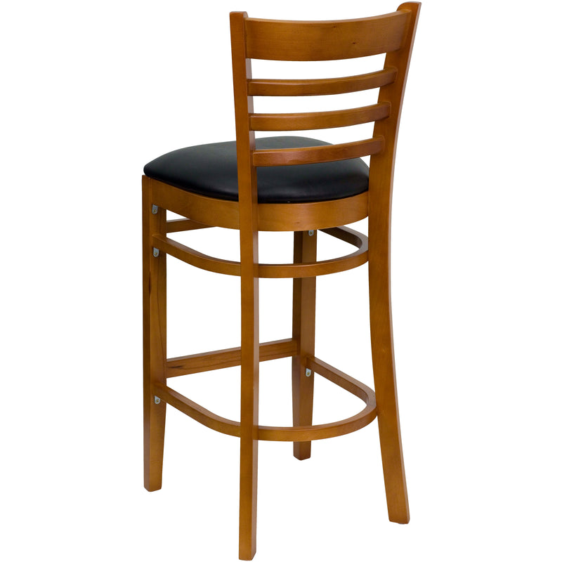 Cherry Wood Stool-Blk Vinyl