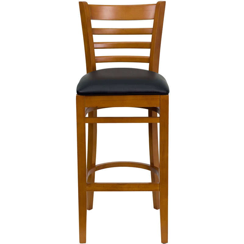 Cherry Wood Stool-Blk Vinyl