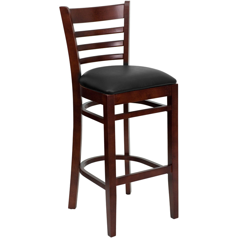 Mahogany Wood Stool-Blk Vinyl