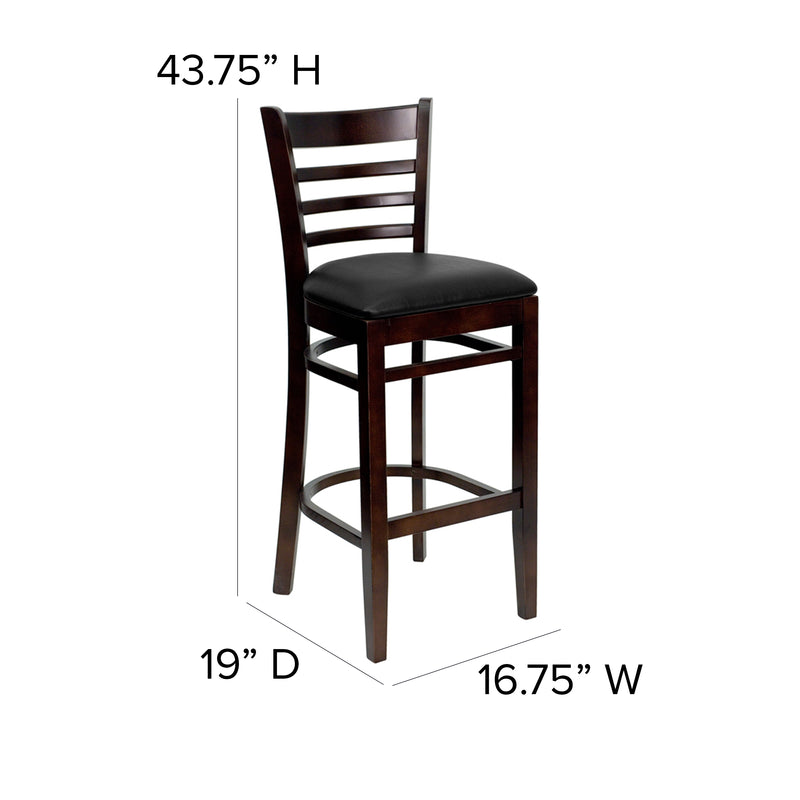 Mahogany Wood Stool-Blk Vinyl
