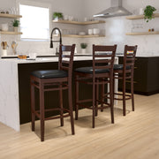 Mahogany Wood Stool-Blk Vinyl