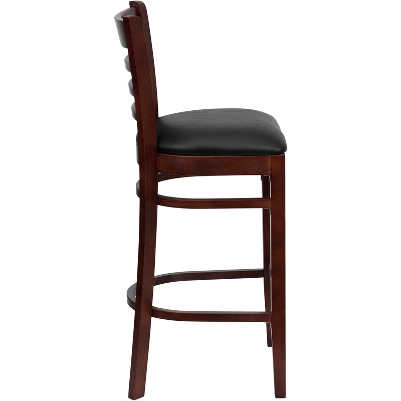 Mahogany Wood Stool-Blk Vinyl