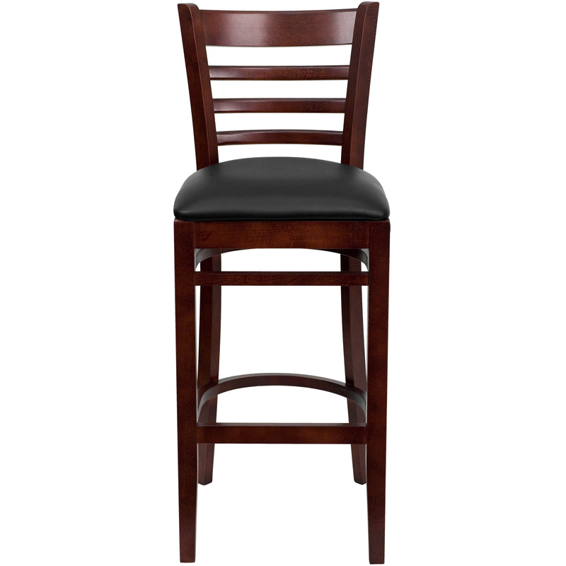 Mahogany Wood Stool-Blk Vinyl