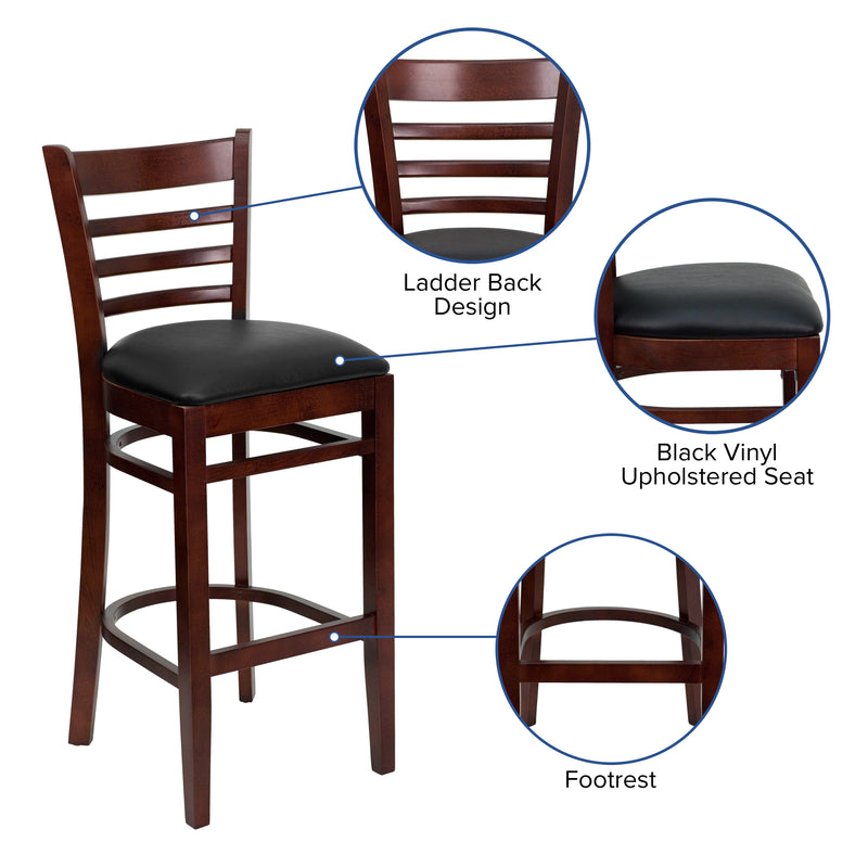 Mahogany Wood Stool-Blk Vinyl