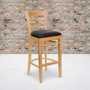 Natural Wood Stool-Blk Vinyl