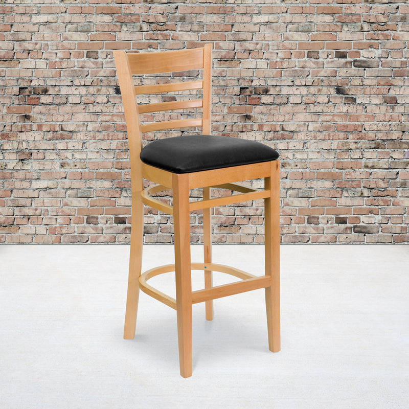 Natural Wood Stool-Blk Vinyl