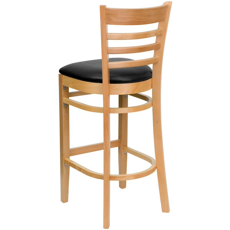 Natural Wood Stool-Blk Vinyl