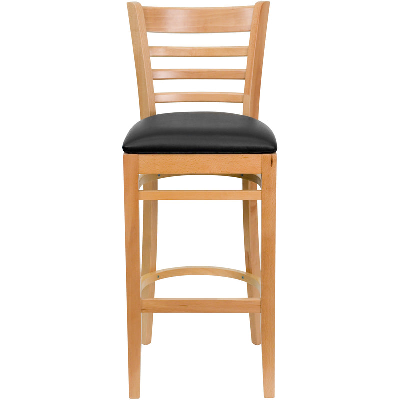 Natural Wood Stool-Blk Vinyl