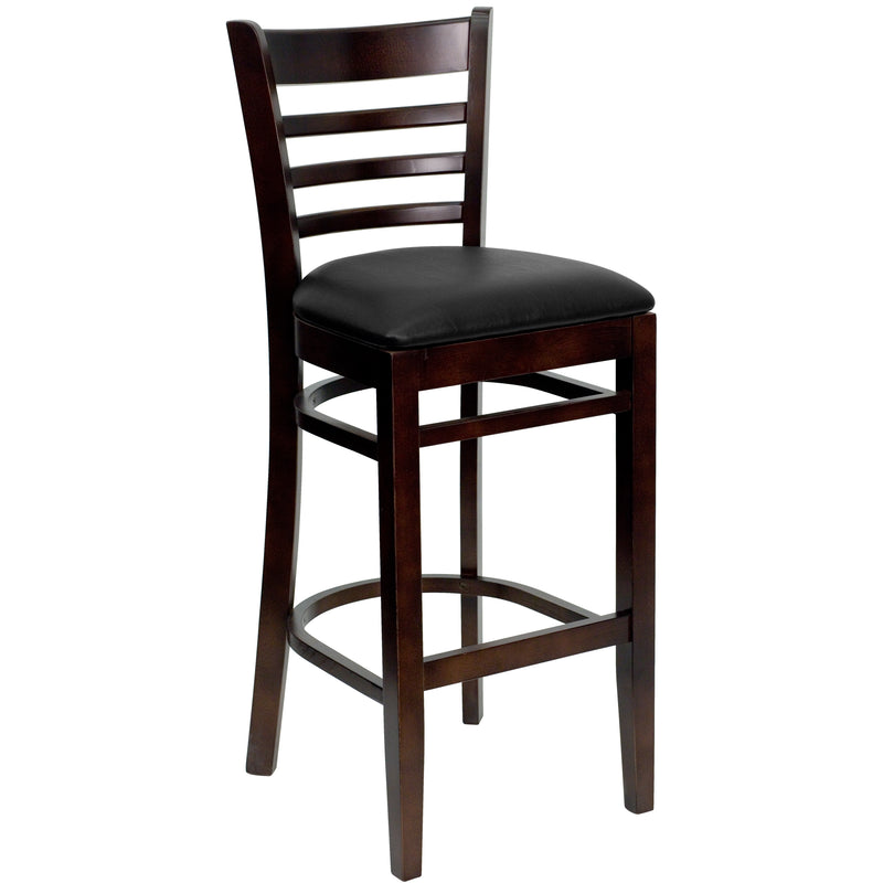 Walnut Wood Stool-Blk Vinyl