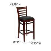 Walnut Wood Stool-Blk Vinyl
