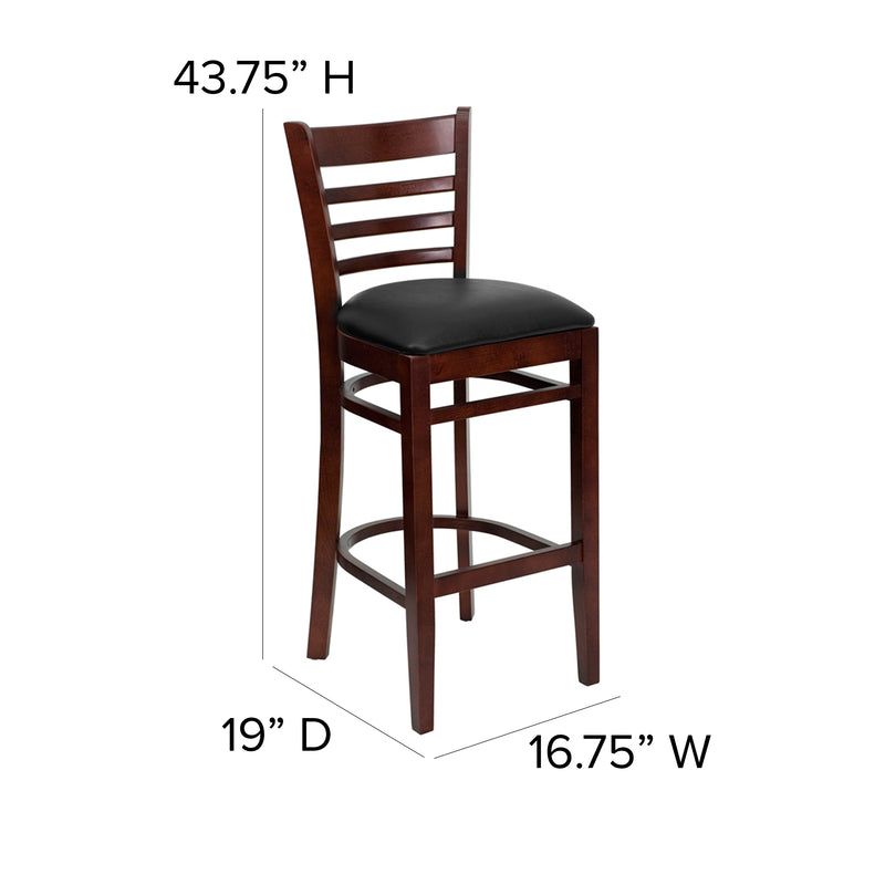 Walnut Wood Stool-Blk Vinyl
