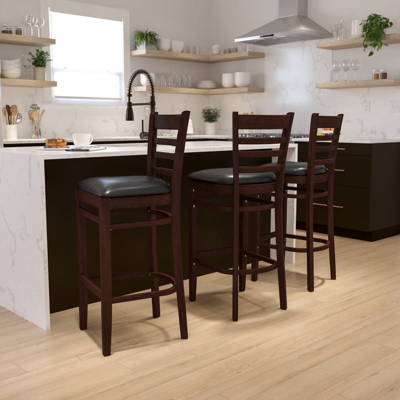 Walnut Wood Stool-Blk Vinyl