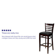 Walnut Wood Stool-Blk Vinyl