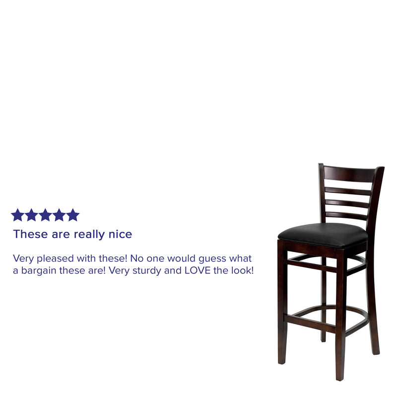 Walnut Wood Stool-Blk Vinyl