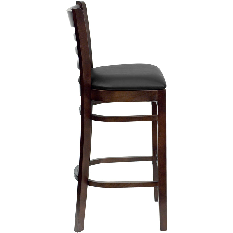 Walnut Wood Stool-Blk Vinyl