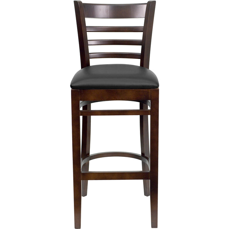 Walnut Wood Stool-Blk Vinyl