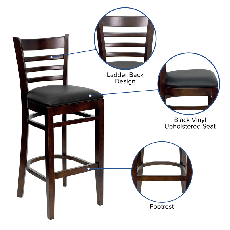 Walnut Wood Stool-Blk Vinyl