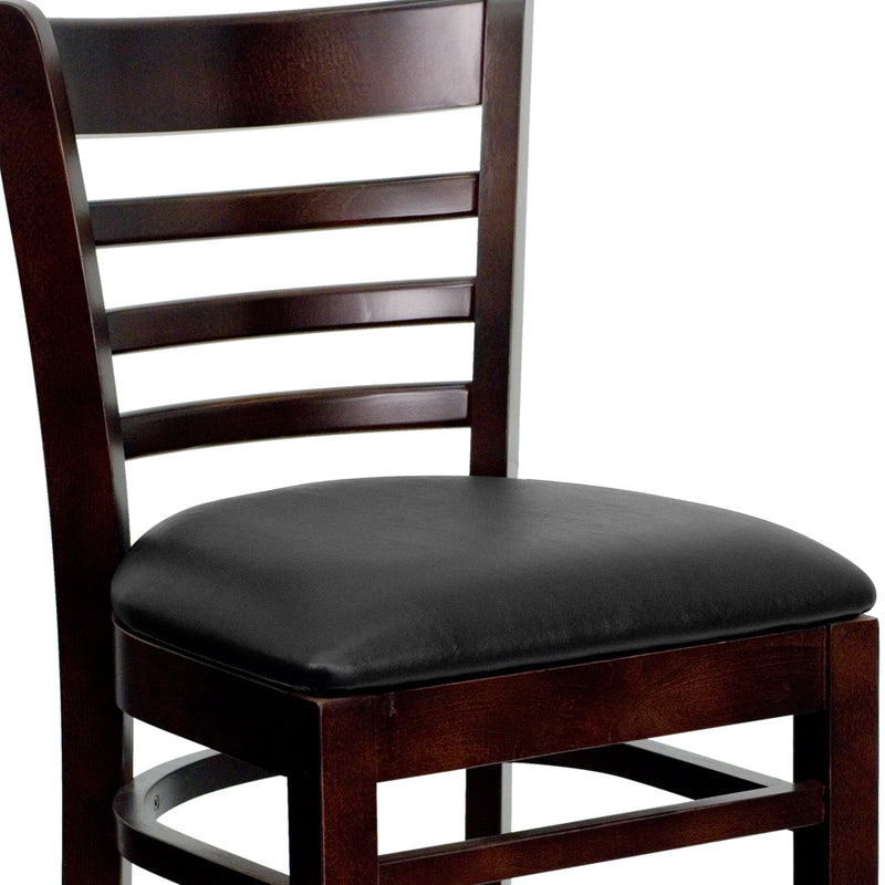 Walnut Wood Stool-Blk Vinyl