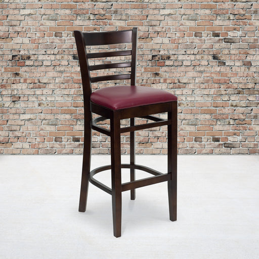Walnut Wood Stool-Burg Vinyl