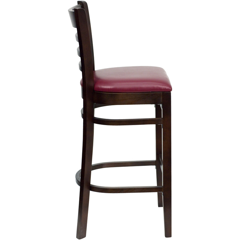 Walnut Wood Stool-Burg Vinyl