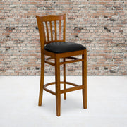 Cherry Wood Stool-Blk Vinyl