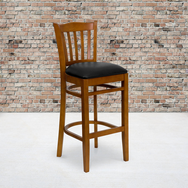 Cherry Wood Stool-Blk Vinyl