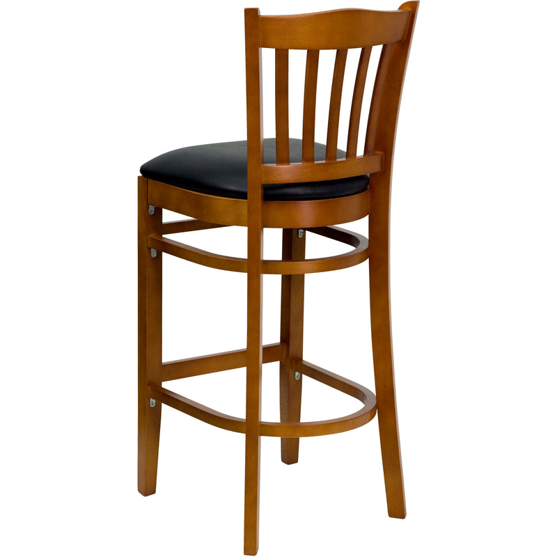 Cherry Wood Stool-Blk Vinyl