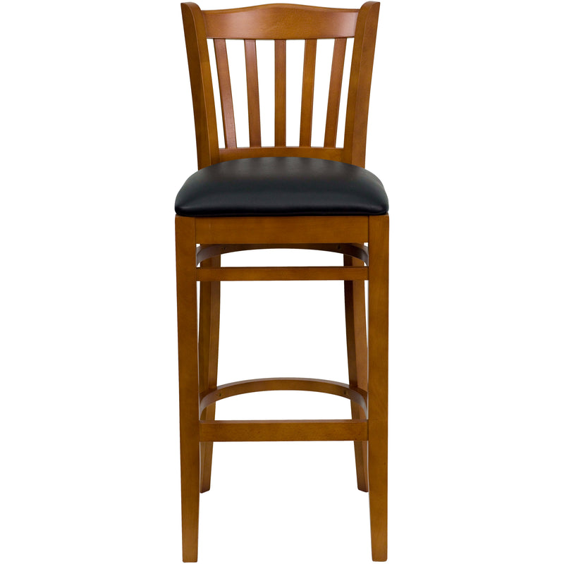 Cherry Wood Stool-Blk Vinyl