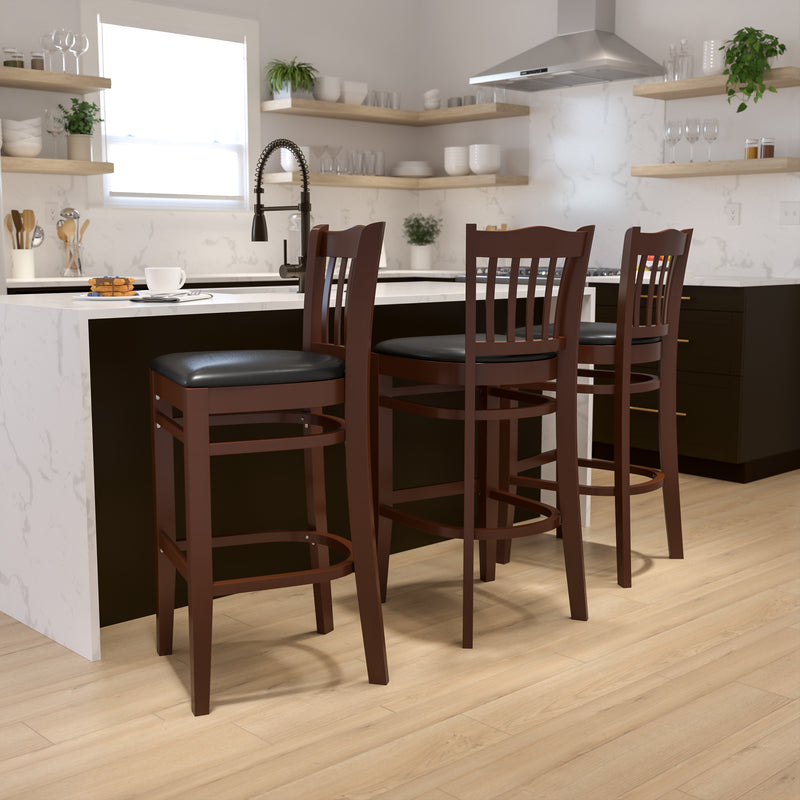 Mahogany Wood Stool-Blk Vinyl